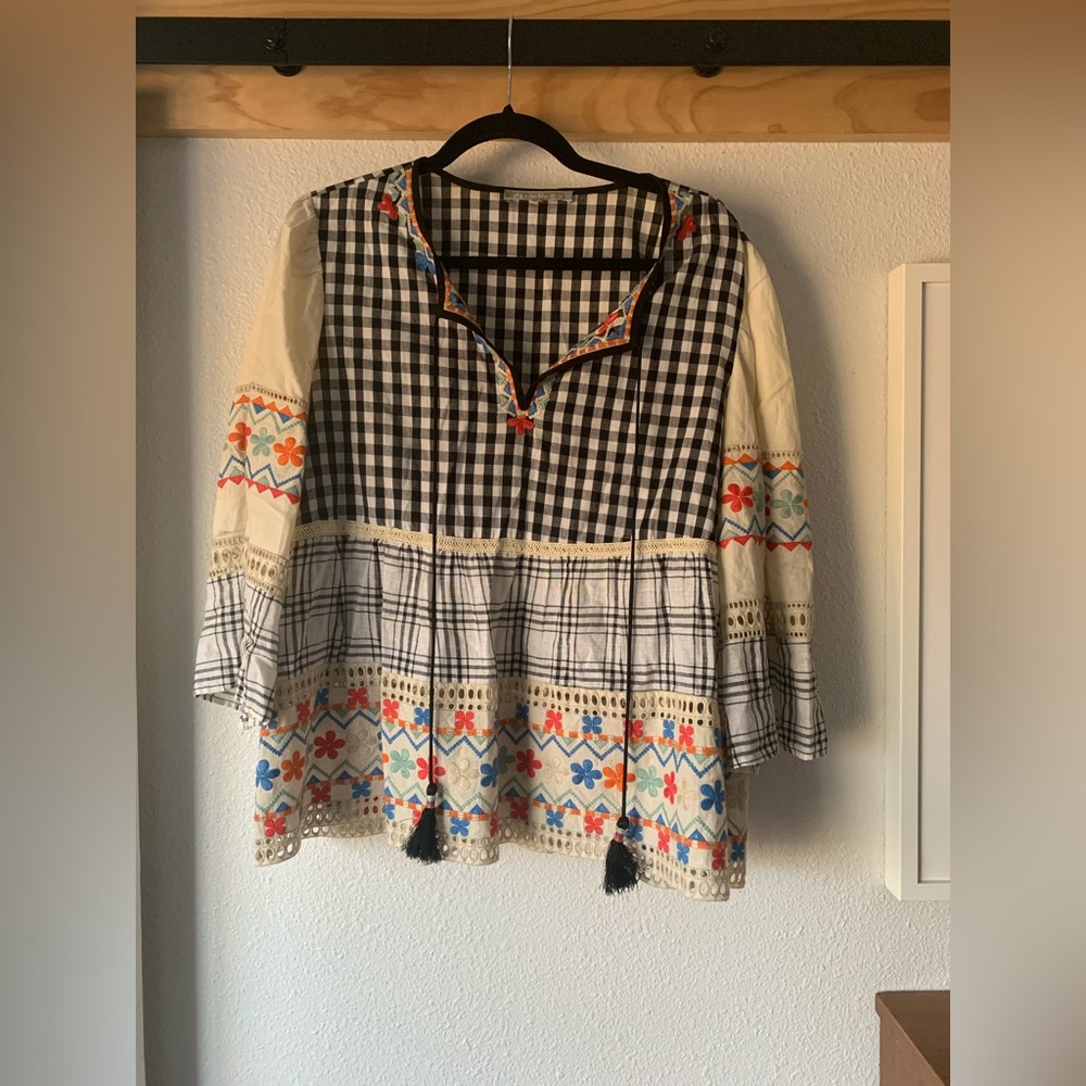 EUC Anthropologie Penelope Embroidered Blouse Lagenlook Scandinavian, Size L - Picture 4 of 5